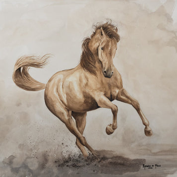 Artistic depiction of a horse rearing on a textured background