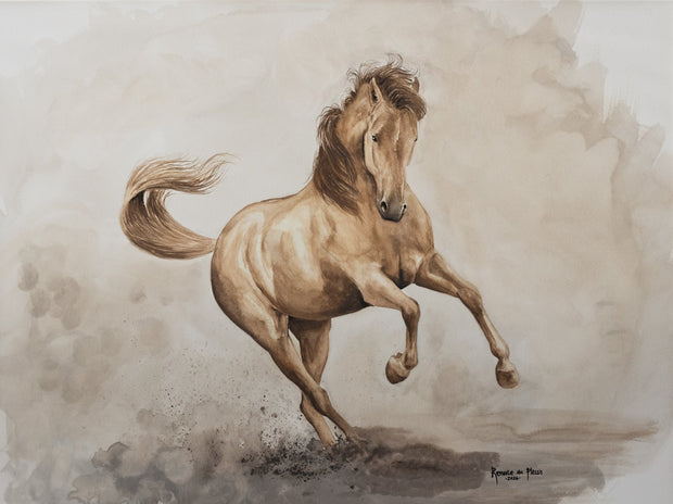 Artistic depiction of a horse rearing on a textured background
