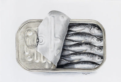 Can of sardines on a white background